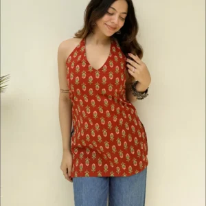 Mayra Halter Neck Kurti in pure cotton by House of Taana