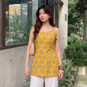 Alaya mustard print camisole kurti for women