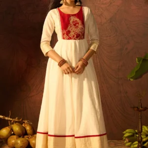 White mural embroidered anarkali for women