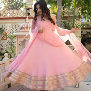 Baby pink crepe Anarkali suit for women