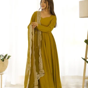 Mustard Pure Chanderi Silk Anarkali for Women